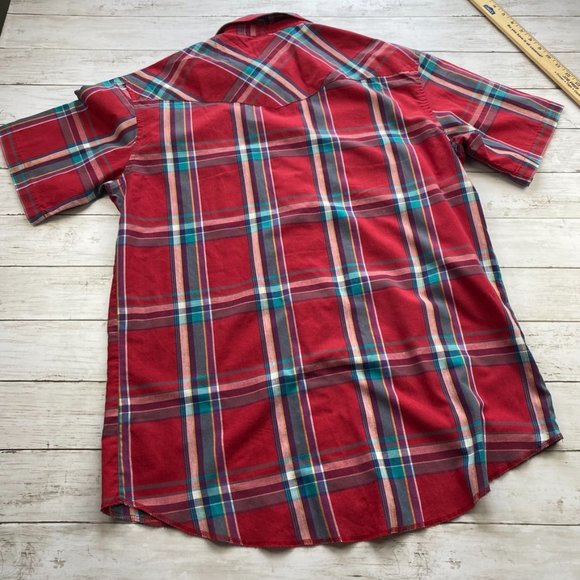 Wrangler Men's BIG & TALL Western Pearl Snap Button Short Sleeve Red Plaid 16.5 - Picture 5 of 8